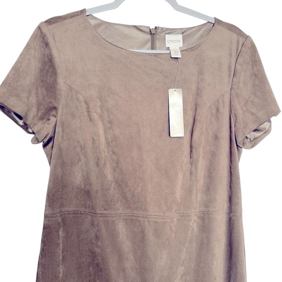 Chico's Tan Midi Sheath Dress Crew Neck Short Sleeve Chicos 1 NWT - Picture 6 of 9